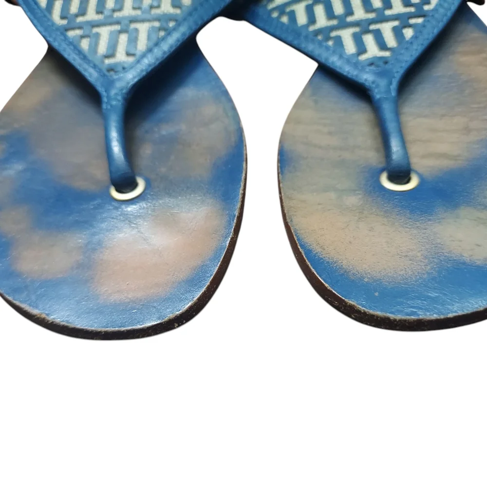 Tory Burch Blue Leather Sandals Leather Beach Size 7.5M - Picture 4 of 6